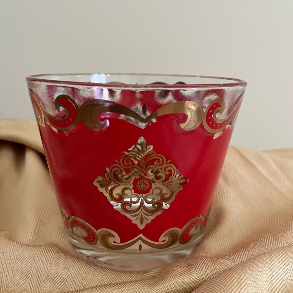Vintage MCM Starlyte Red and Gold Ice Bucket